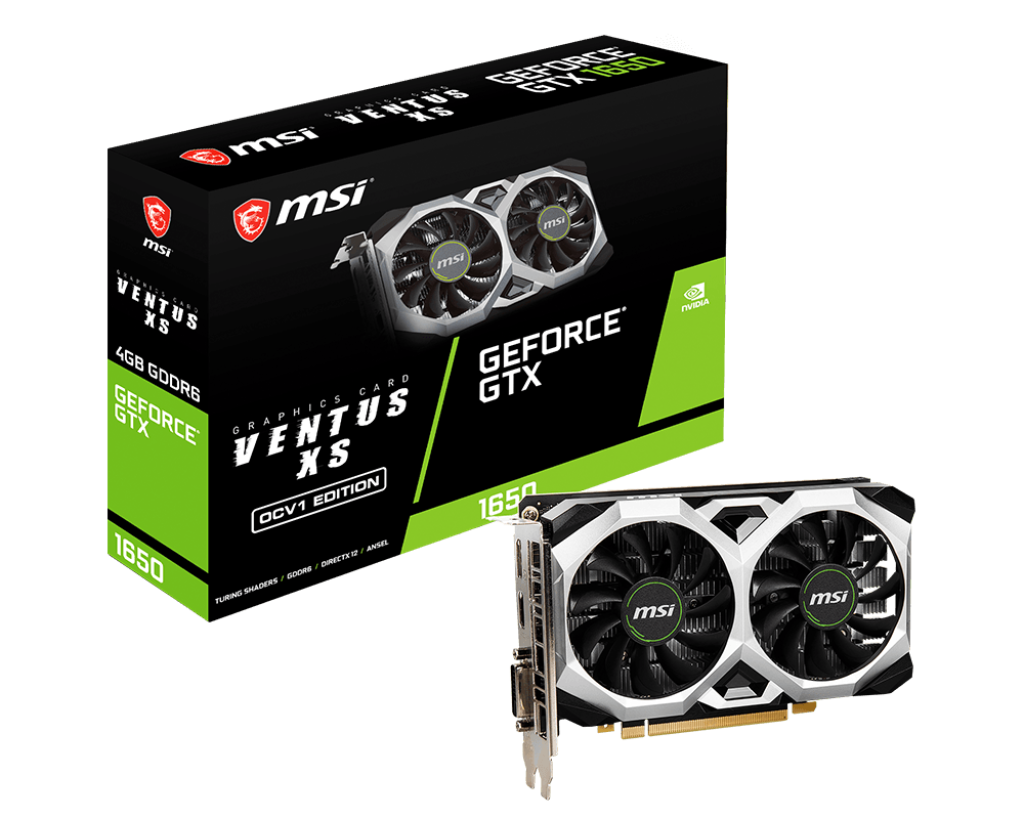  nVIDIA GeForce GTX 1650 D6 VENTUS XS 4GB GDDR6<BR>Boost Clock: 1620MHz, 1x HDMI/DP/DVI-D, Max Resolution: 7680 x 4320, 1x 6-Pin Connector, Recommended: 300W  